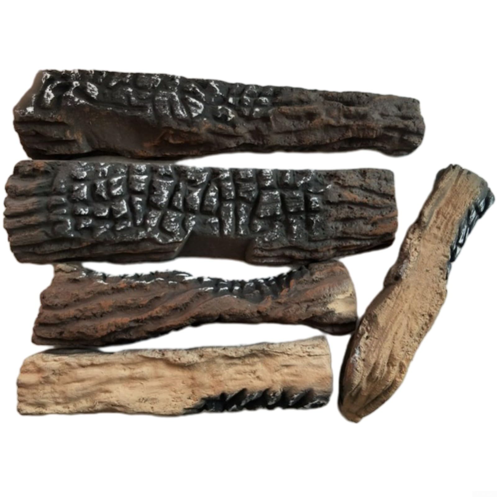 Lot de 5 grandes bûches de bois décoratives pour cheminée à gaz, en céramique, compatible avec les cheminées au bioéthanol, texture naturelle, bûches légères