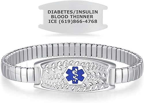 Divoti Pulseras de identificación de alerta médica grabadas personalizadas color verde oliva para mujer, se adapta a muñecas de 6.5 a 7.5 pulgadas,