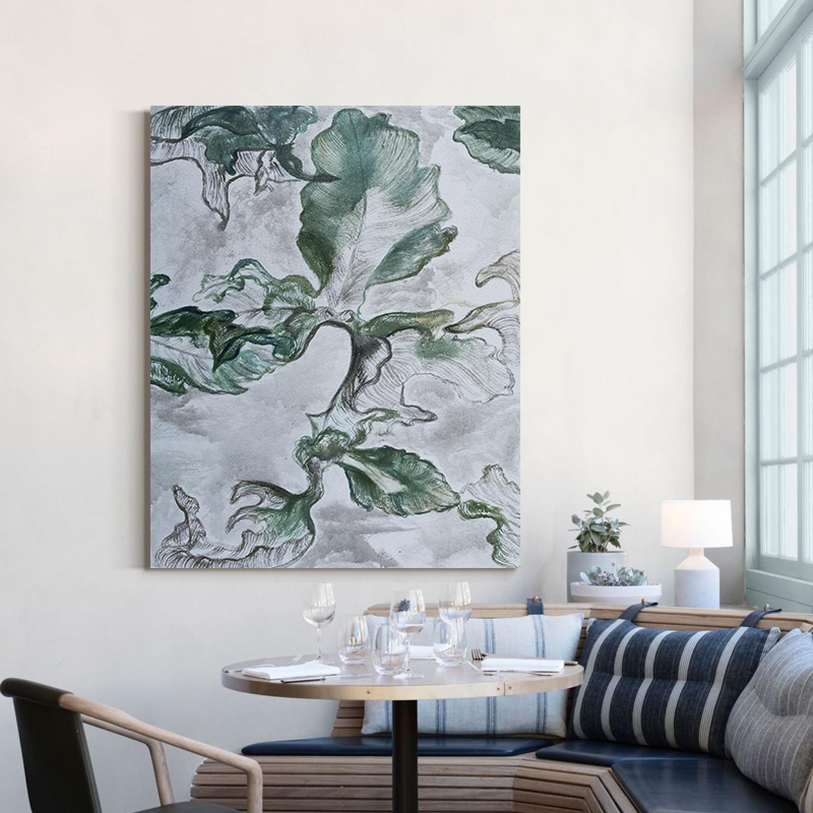 Peinture à l'huile peinte à la main grand format au-dessus du canapé de salon