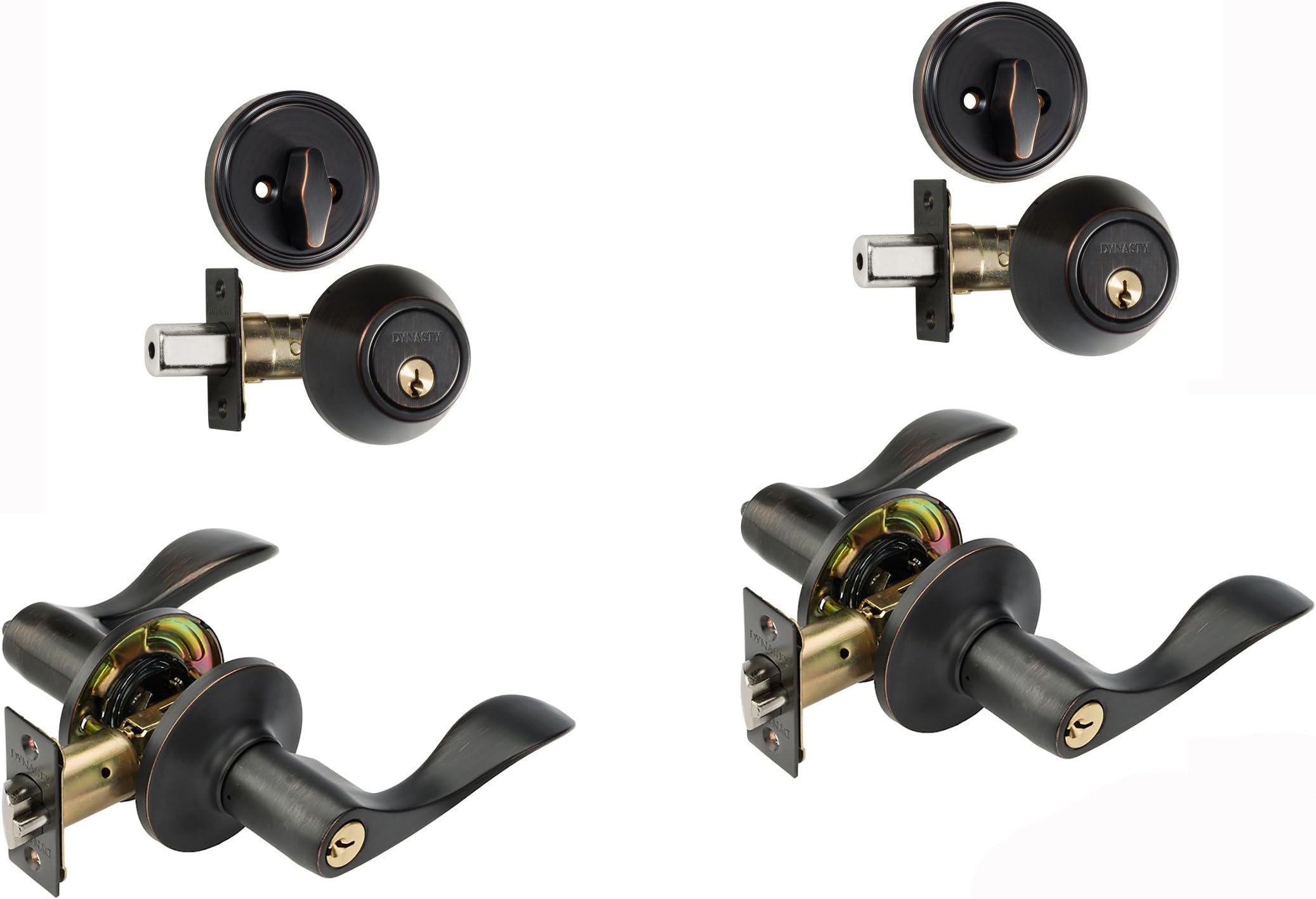 Dynasty HardwareCP-HER-12P, Heritage Front Door Entry Lever Lockset and Single Cylinder Deadbolt Combination Set, Aged Oil Rubbed Bronze - (2 Pack) -