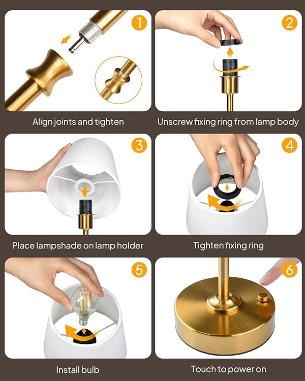 EppieBasic Cordless Table Lamp Rechargeable: Fast Charging & Long Lasting - 2700K Warm Light Samll Vintage Gold Lamps for Women Housewife - Dinning Living Room Bedroom by EppieBasic - Image 9