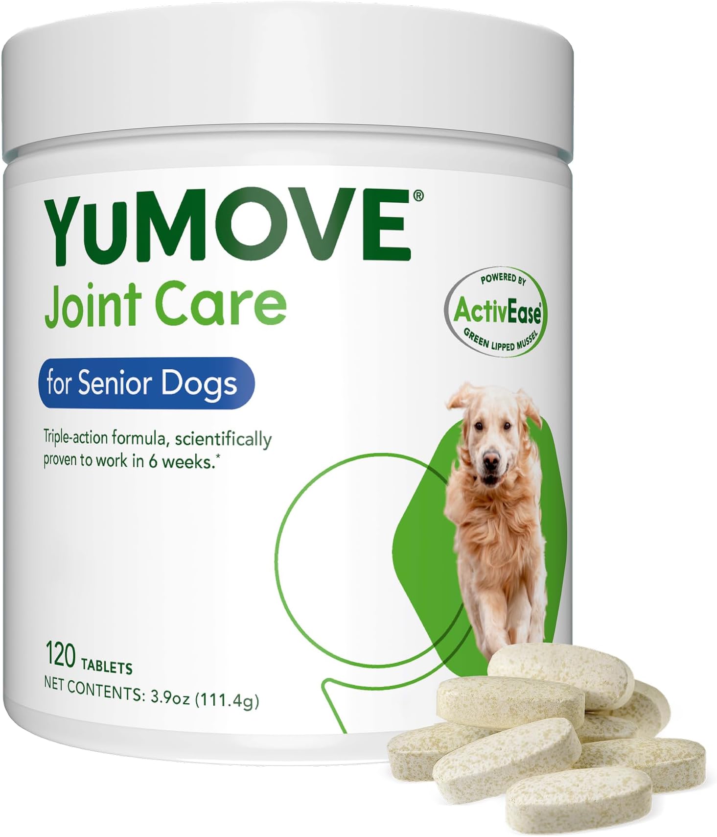 YuMOVE Senior Dog Joint Supplement, Essential Hip & Joint Support for Older Dogs with Glucosamine, Chondroitin, Green Lipped Mussel, Aged 8+, 120 Tablets, Packaging May Vary