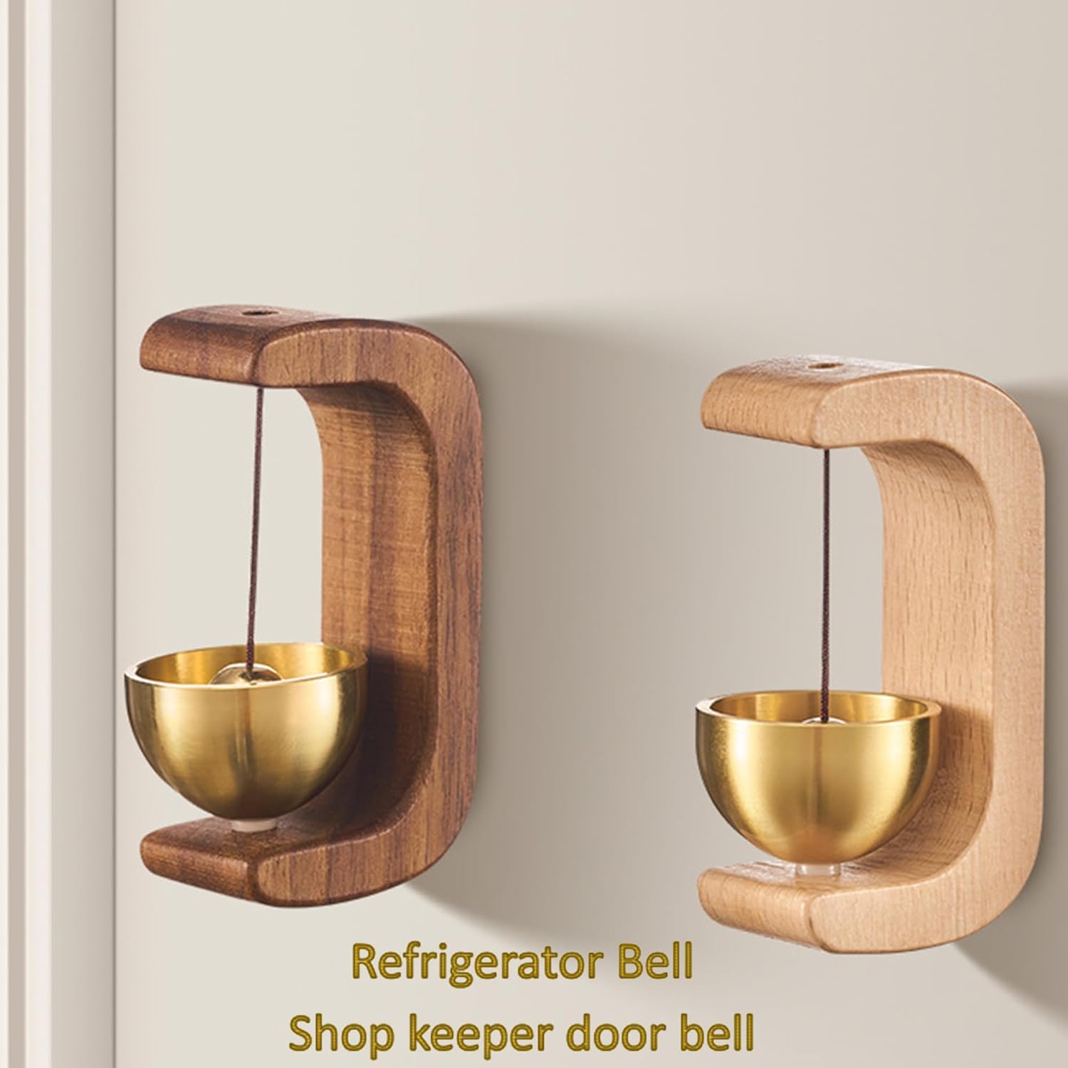 Shopkeepers Bell for Door Opening Magnetic Wood Doorbell with Brass Bell Door Chime for Entrance, Wall, Store, Wardrobe, Fridge