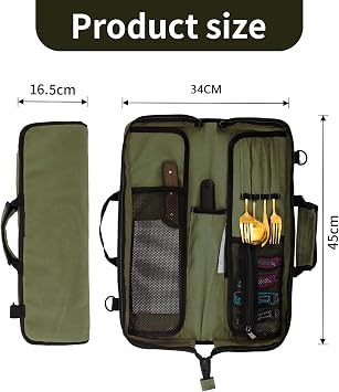 Chef Knife Roll Bag Case (12 Pockets),Heavy Duty Waxed Canvas Chef Knife Roll Bag Storage with Handle,Knife Carrying Case Multi-function Knife Tool Roll Bag for Home Kitchen Traveling (army green)