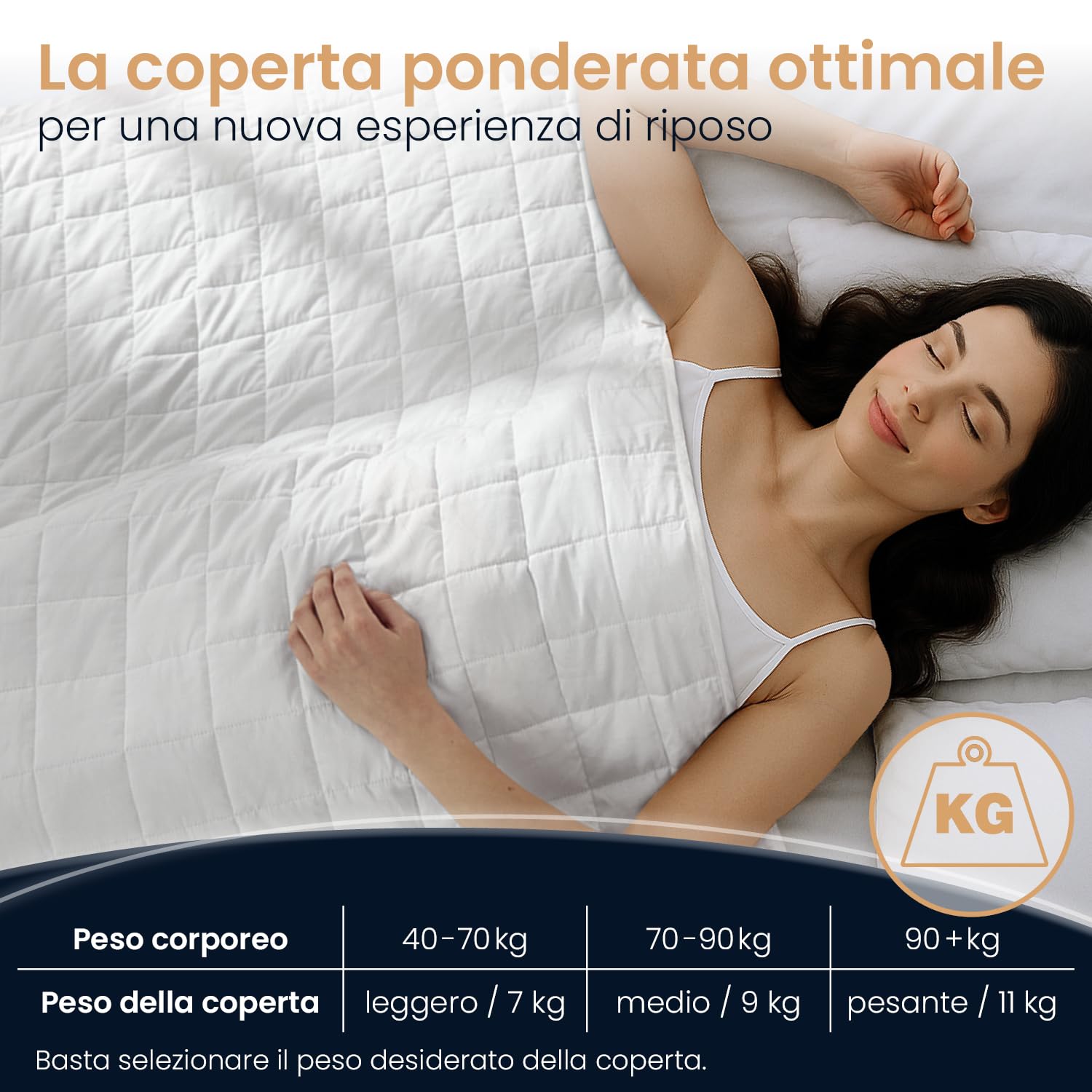 ELONEO Coperta Ponderata 135x200 cm 9 kg, certificata TÜV e Oeko-Tex, Weighted Blanket in 100% cotone, coperta rilassante e terapeutica antistress, coperta pesante per dormire