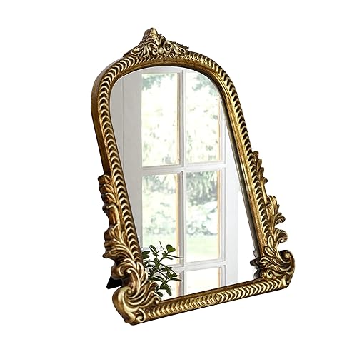 Gorgeous Gold Rimmed Vintage Decorative Mirror with Arched Crown Design