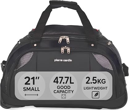 Lightweight Small 21" Black Holdall with Wheels - 48L Pierre Cardin Duffle