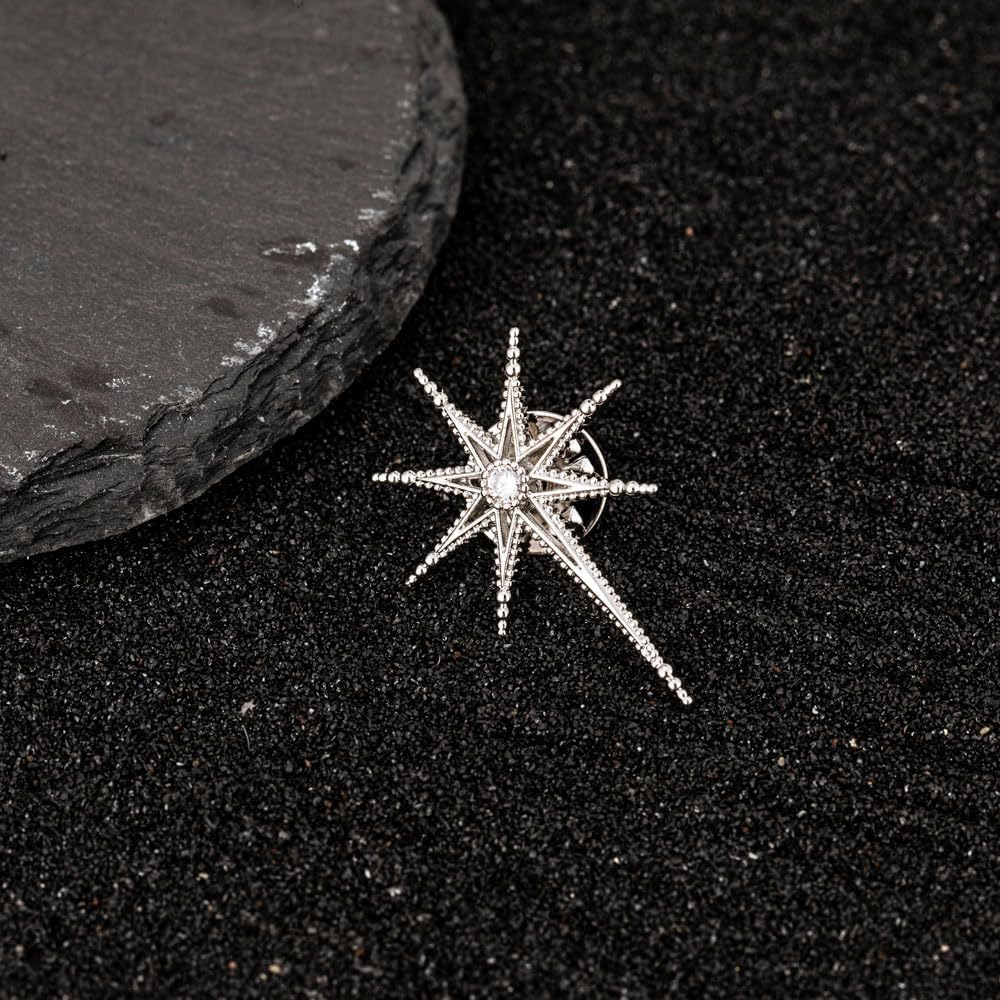 Creative Octagram Star Brooch Pin Eight Awn Star Snowflake Zircon Badge Pins for Clothes Hats Elegant Suit Lapel Pin Shirt Collar Pin Jewelry Gifts for Women Men