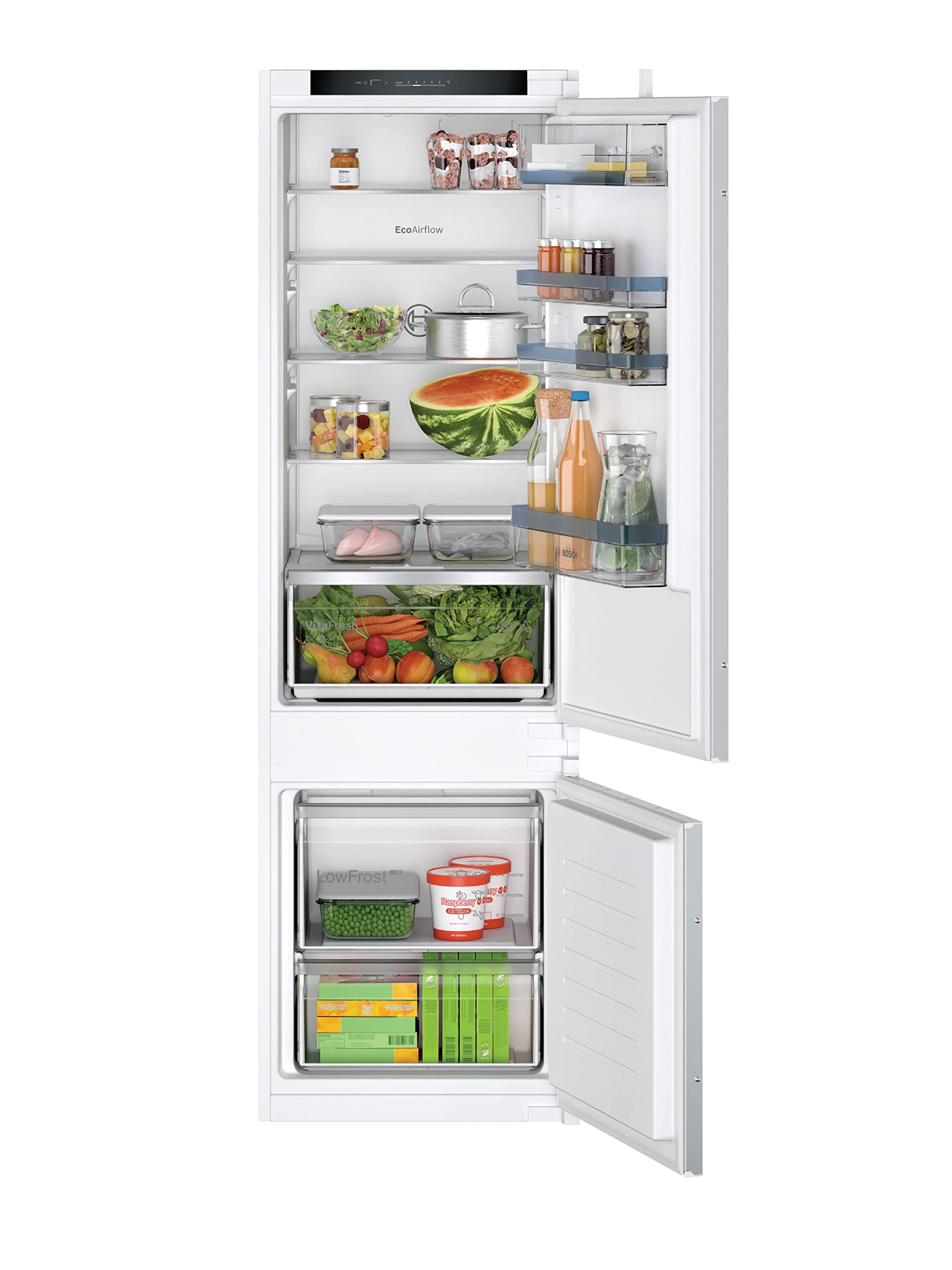 Bosch Home & Kitchen Appliances Bosch KIV87VSE0G Serie 4, Built-in Fridge-Freezer with Freezer at bottom, VitaFresh XXL, LowFrost & EcoAirFlow, 177.2 x 54.1 cm