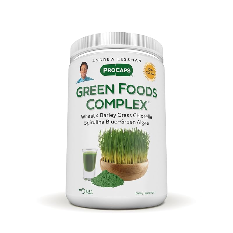 ANDREW LESSMAN Complexo de Alimentos Verdes com 100 mg de cevada, trigo, alga verde-azulada, chlorella e spirulina – 600 cápsulas