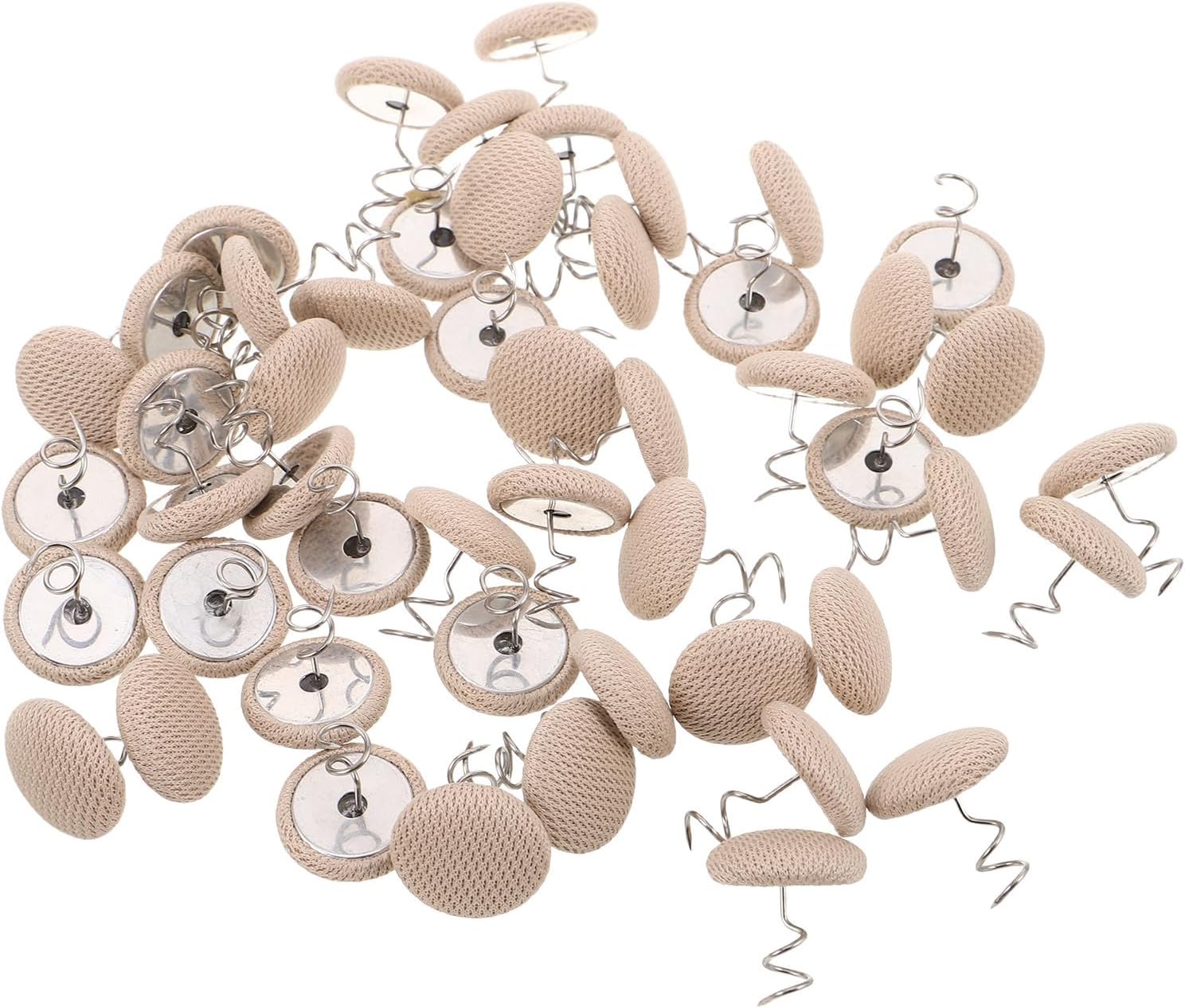 LIFKOME 50pcs Fabric Covered Twist Pins for Upholstery and Bed Skirts, Stainless Steel Spiral Nails Quick Removal and Stable Hold, Beige Pins for Furniture Finishes and Slipcovers