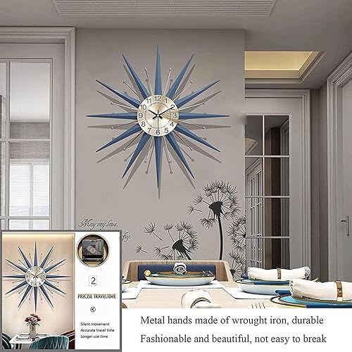 Miniatura 5 de Reloj de pared de metal de mediados de siglo, elegante reloj de pared decorativo de Starburst, funciona con pilas, reloj de arte moderno 3D, para