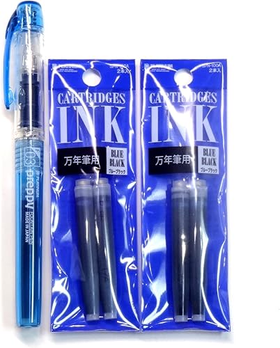 Platinum Preppy - Pluma estilográfica, punta fina, azul negro (PSQ-300#3) + cartuchos de tinta SPN-100A #3 (azul negro) juego (importado de Japón)