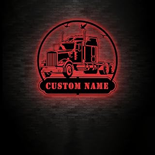 Custom Truck Driver Trucking Metal Sign with LED Lights, Personalized Truck Sign, Custom Semi Truck Name Sign, Truck Driver Neon Wall Décor Sign A110-TKGMT173.6