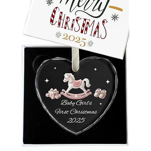 Heart's Sign Babys First Christmas Ornament 2023 Boy & Girl - Set of 3 | My First Christmas 2023 Ornament | Our First Christmas as Mom & Dad - Family Ornament | My First Christmas Tree