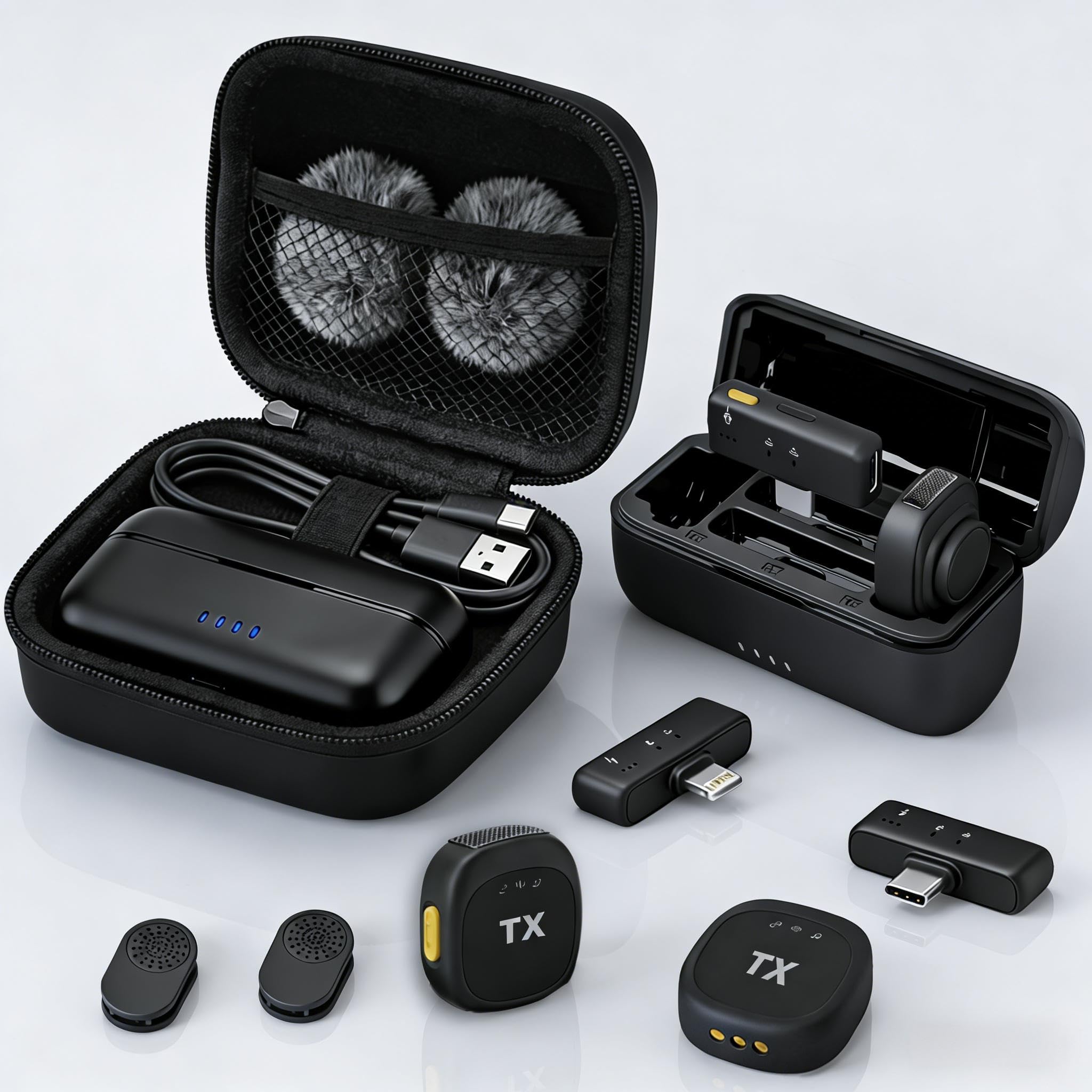 BSONE Kabelloses Lavalier-Mikrofon für iPhone & Android, Clip-On-Mini-Mikrofon mit Ladehülle, wiederaufladbares professionelles Ansteckmikrofon für Vlogging, Videoaufnahmen, Content-Creators, YouTube