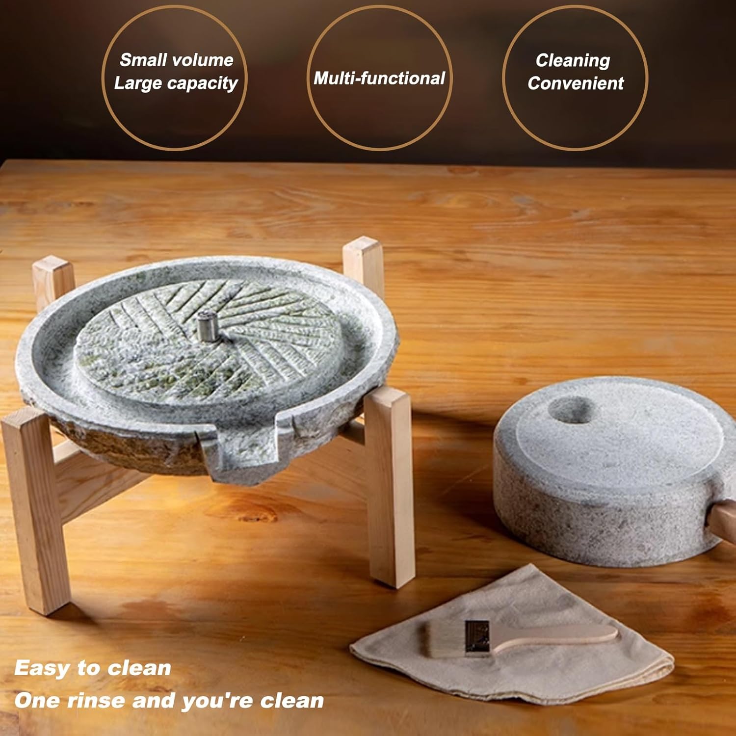 Manual Grain Stone Mill for Home Kitchen, Traditional Mill for Dry and Wet Grains,25cm/9.8in