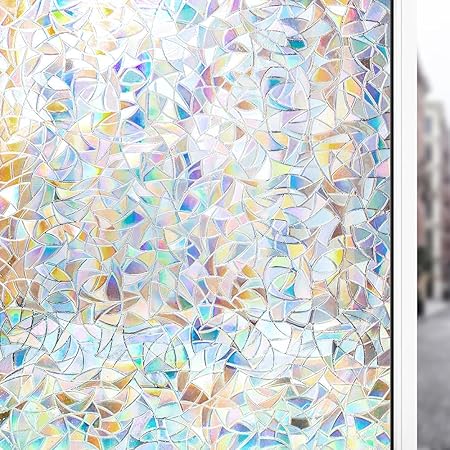 3D Rainbow Window Film Privacy Decorative Window Sticker for Glass Non-Adhesive Static Window Clings Removable Vinyl Window film Rainbow Effect Anti UV for Home (44.5x200cm)