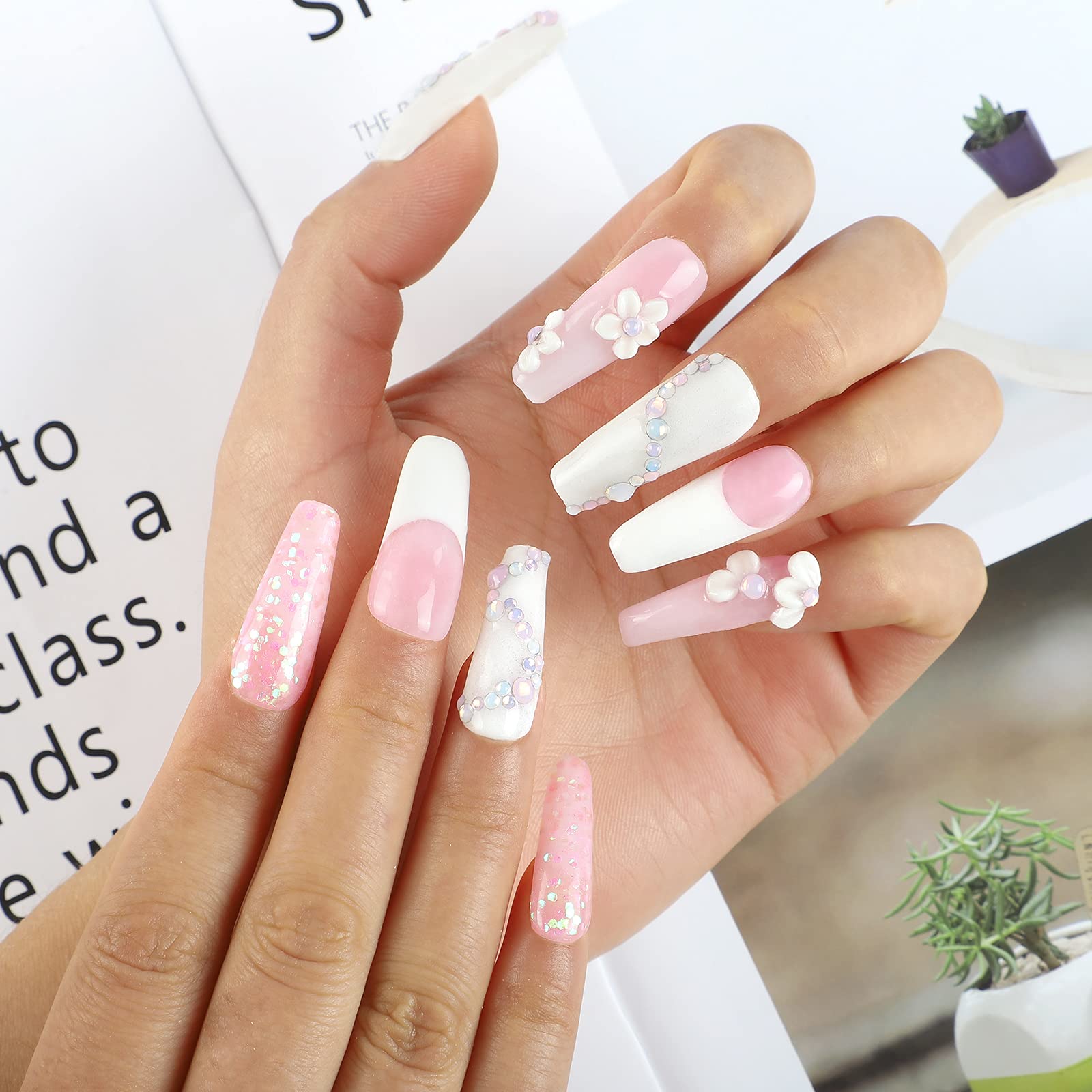 COSCELIA Uñas Arte Transparente y Rosa 120g Juego de Uñas Arte Polvo Decoración de Manicura