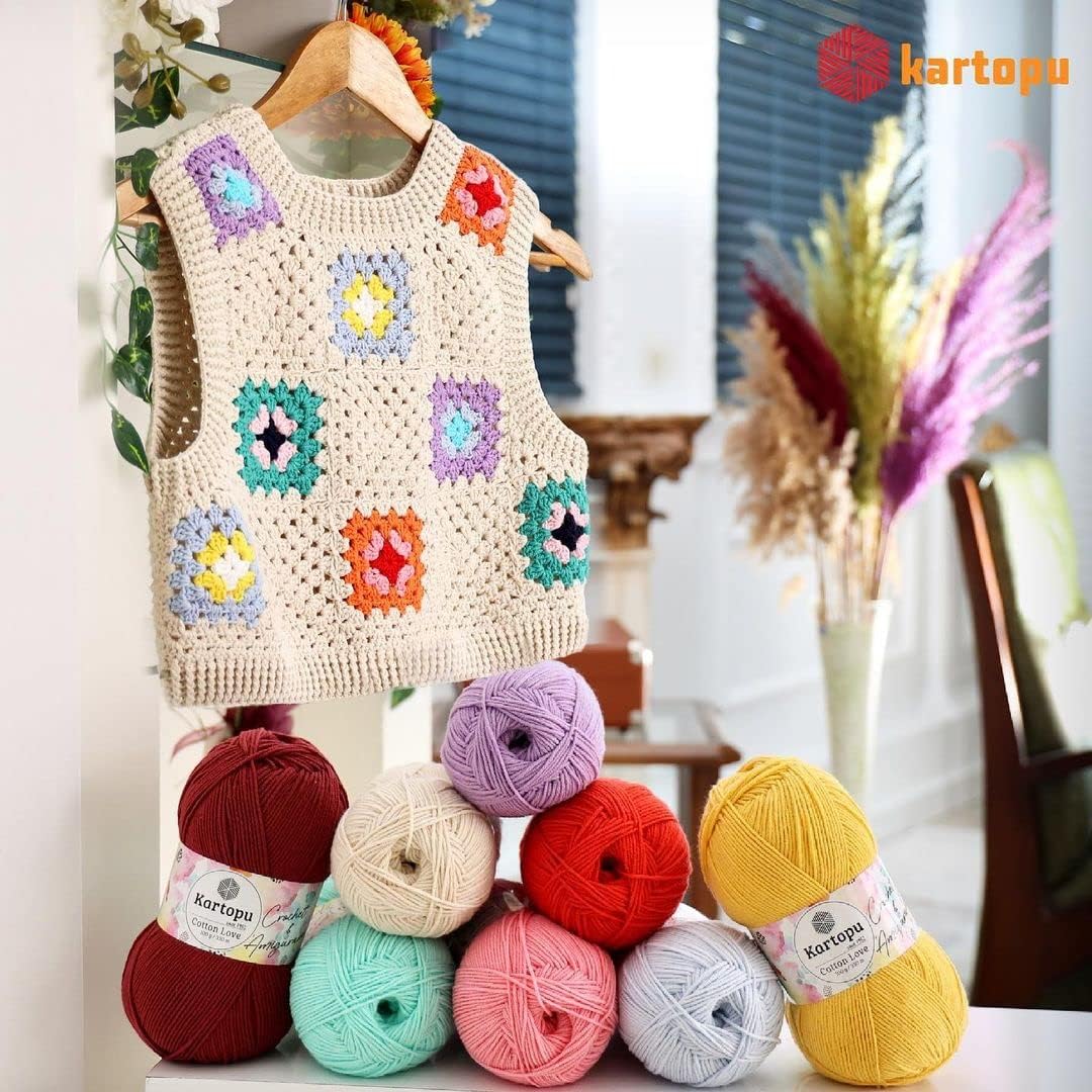 Kartopu Cotton Love,Cotton Knitting Yarn,Baby Knitting Yarn,Structure Very Soft,(4Balls) Each Skein(Ball) 3.53 Oz (100g) (White 010)