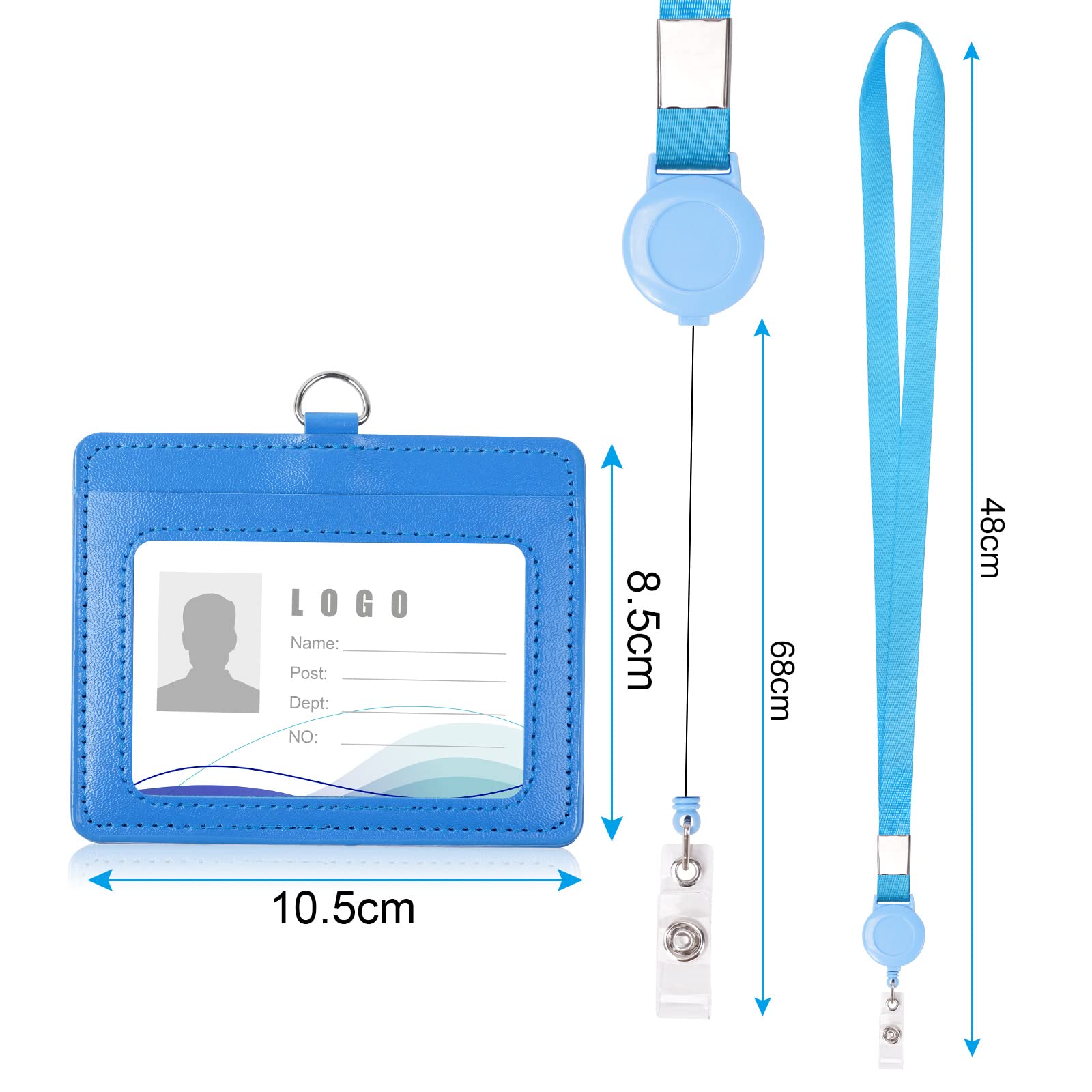 Portabadge In Pelle PU Con Cordino Retrattile | Finestra ID E Slot Carte | Per Ufficio, Studio | Blu Orizzontale - Foto 6