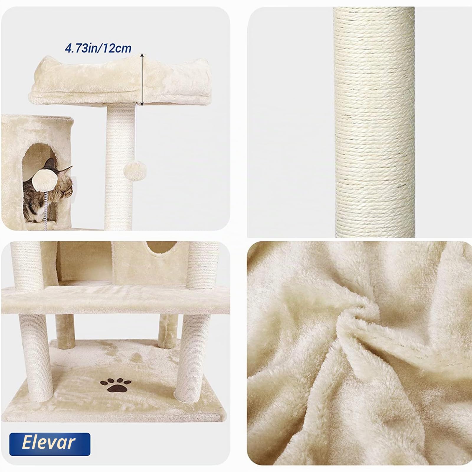 MSmask Árbol rascador grande XXL, 175 cm, estable, con 3 grandes plataformas, barras de sisal (beige)