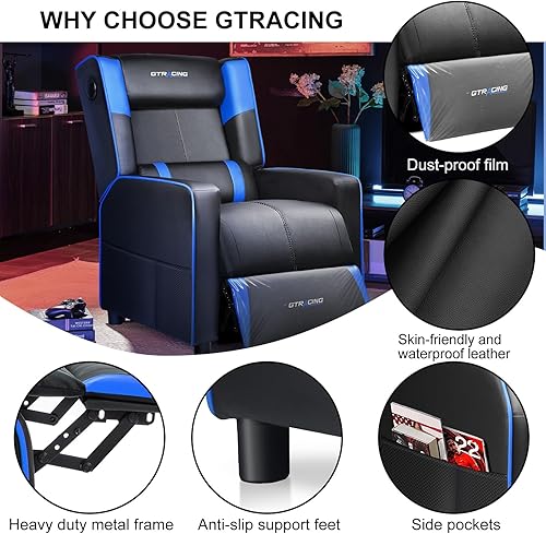 Miniatura 5 de GTRACING Silla Reclinable Gaming para Sala de Estar Estilo Racing Sofá Gaming Individual de Cuero PU para Adultos Sillones Reclinables de Gaming