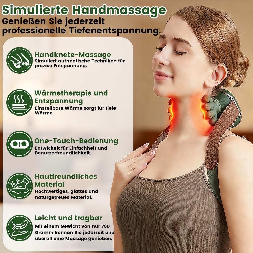 Massagegerät, 4D Nackenmassagegerät, Nackenmassagegerät mit Wärme, Heizendes Nacken, Shiatsu Massagegerät 3 Modi 2 Heizstufen, USB Elektrische Schultermassagegerät Neck Massager für Zuhause Büro Reise