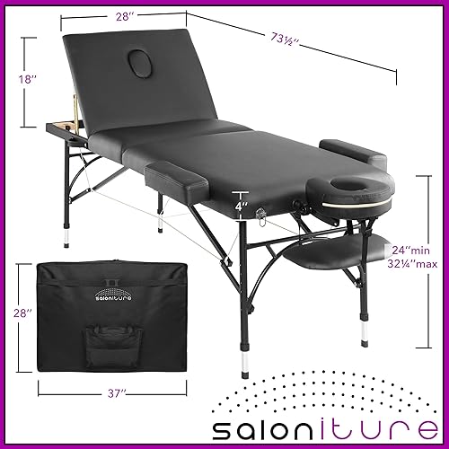 Miniatura 6 de Saloniture Mesa de masaje profesional portátil y ligera con patas de aluminio incluye reposacabezas cuna facial reposabrazos y funda de transporte