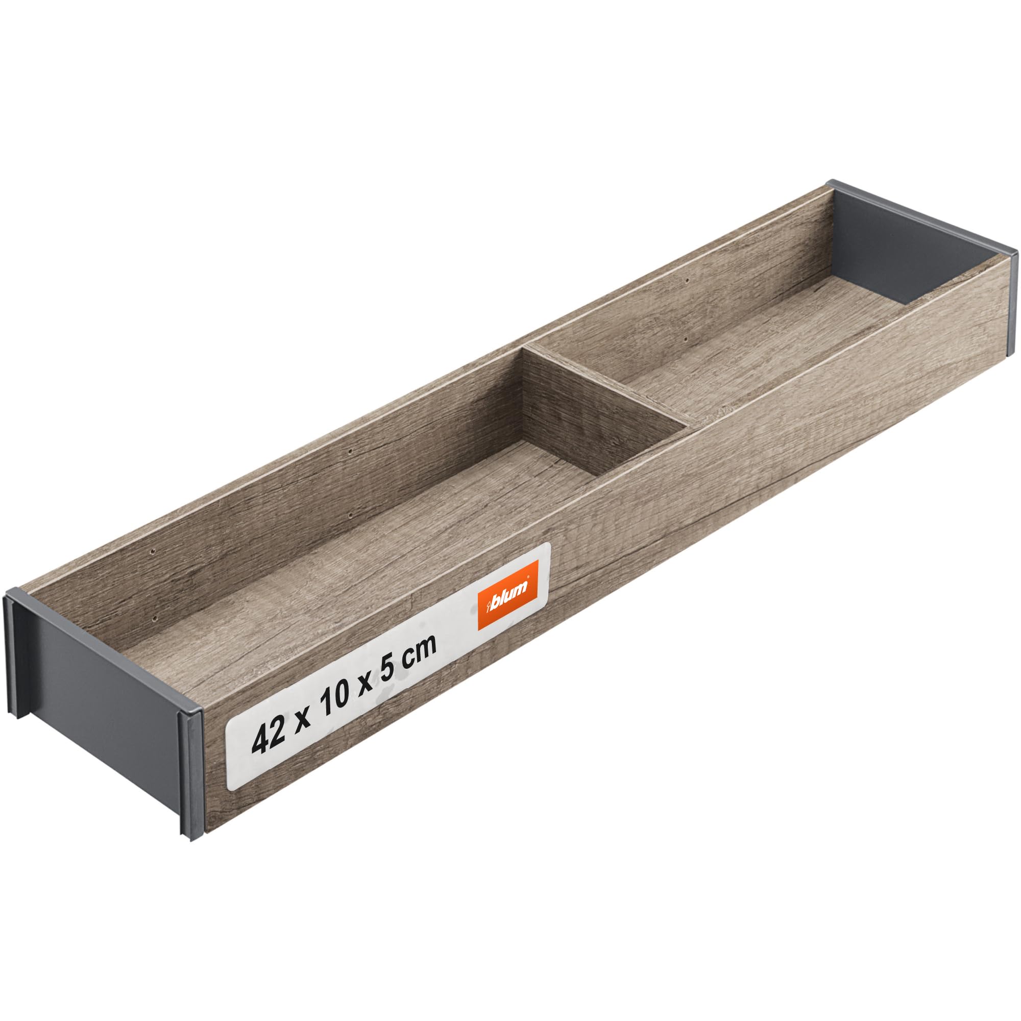 Blum AMBIA-LINE Schubladen-Organizer Holzdekor 42×10×5 cm | Nebraska Eiche | Antirutsch-Füße – sicherer Halt ohne Kleben | Besteckeinsatz & Trenner aus Holzdekor | Für Küche, Bad & Kleiderschrank