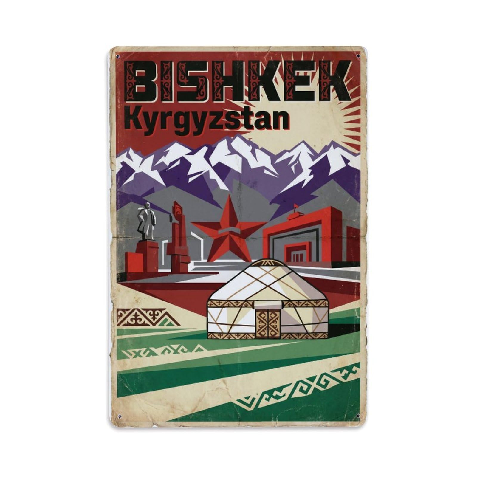 Huiyhb 8X12inch(20X30cm) Kazakhstan Bishkek Vintage Travel Metal Tin Sign