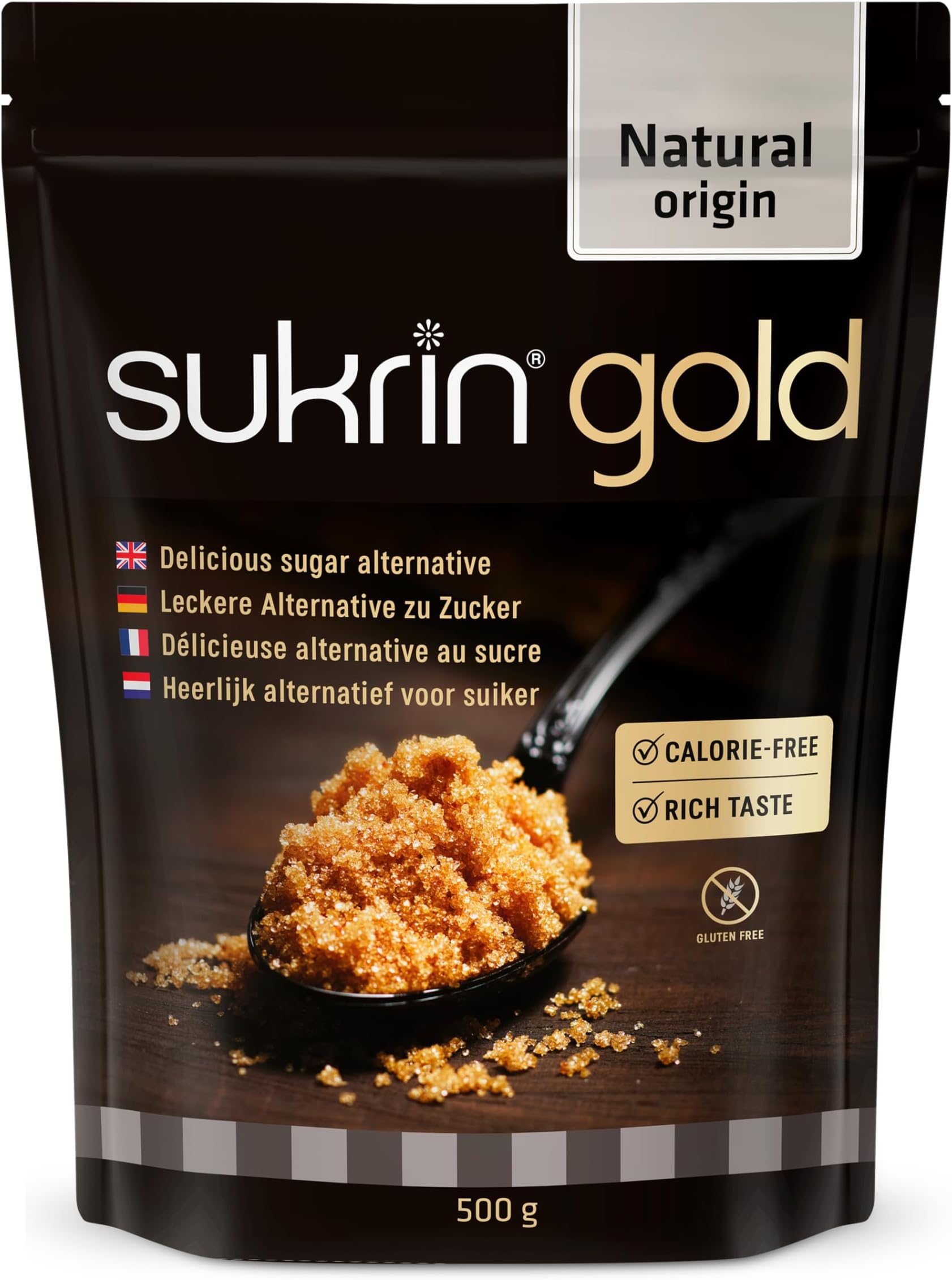 Sukrin Gold - Natural Brown 1:1 Sugar Substitute with Erythritol and Stevia, Zero Calorie Sweetener for Keto and Low Carb Diets, 500 g