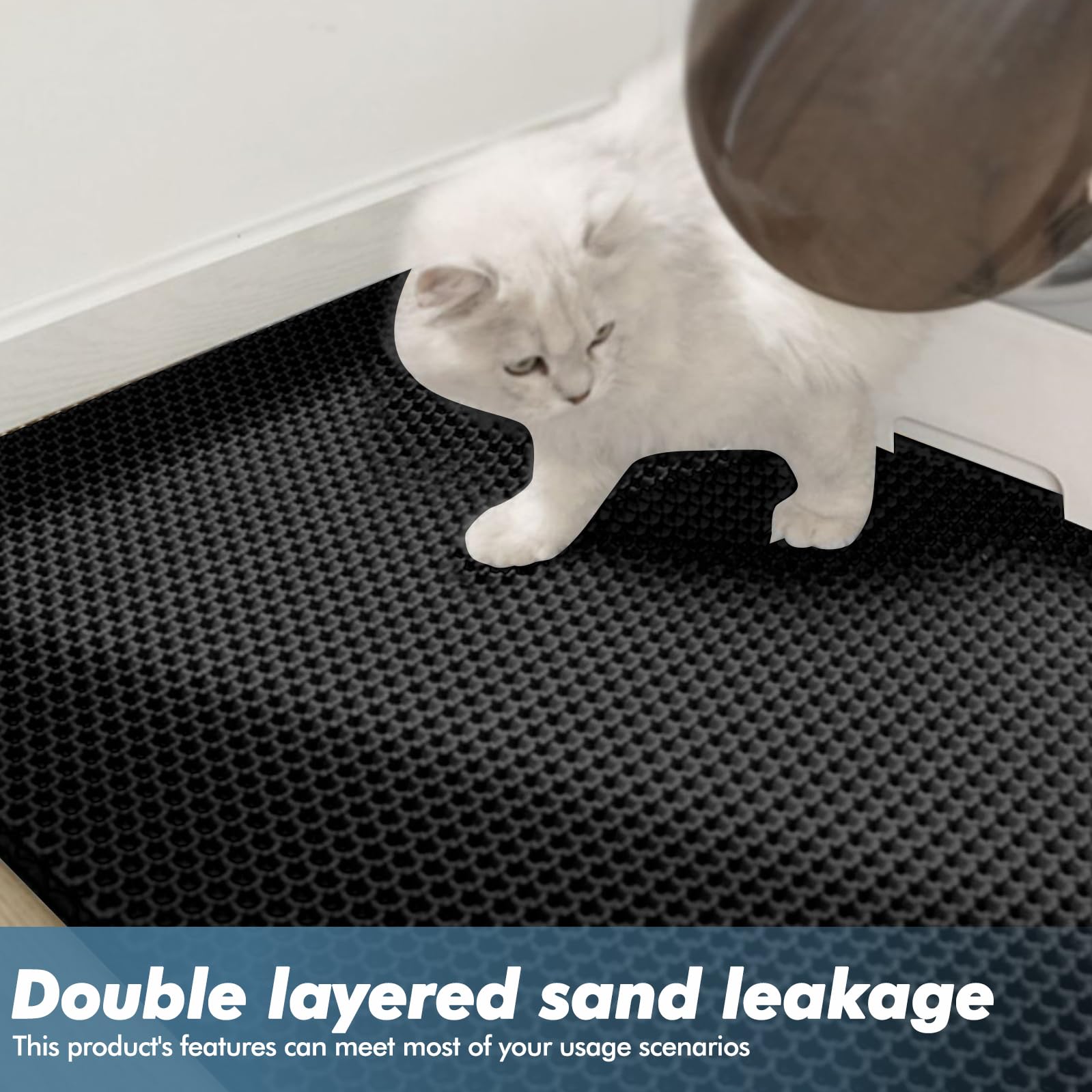 Tapis de litière pour chat 90 x 60 cm - Double couche - Grand tapis de litière pour chat - Imperméable et antidérapant - Design nid d'abeille - En EVA - Noir