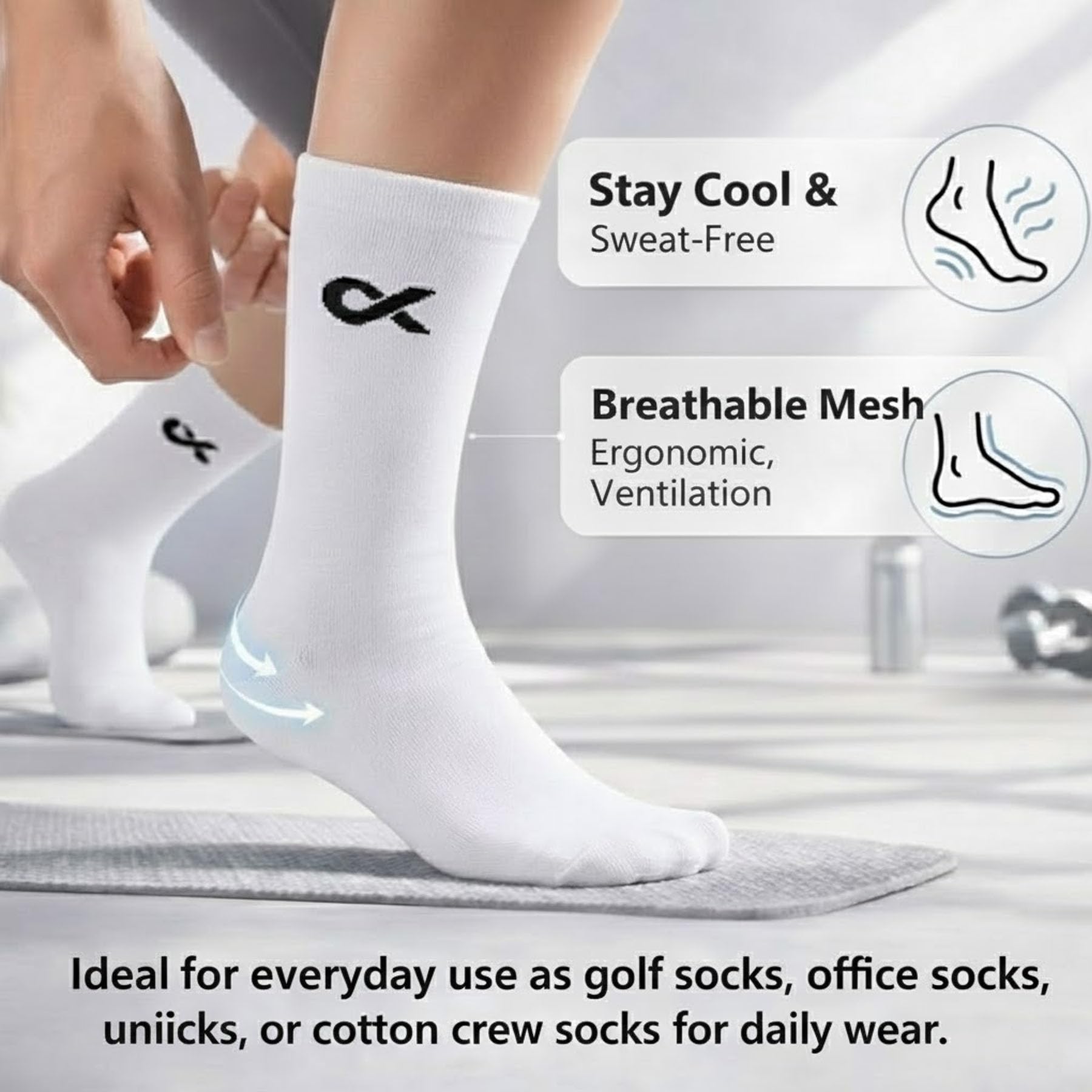 XJARVIS ® Texas - Calcetines de alta calidad para hombre, de algodón peinado, de longitud completa, para verano, sin olor y comodidad transpirable, talla única, color blanco, gris y negro