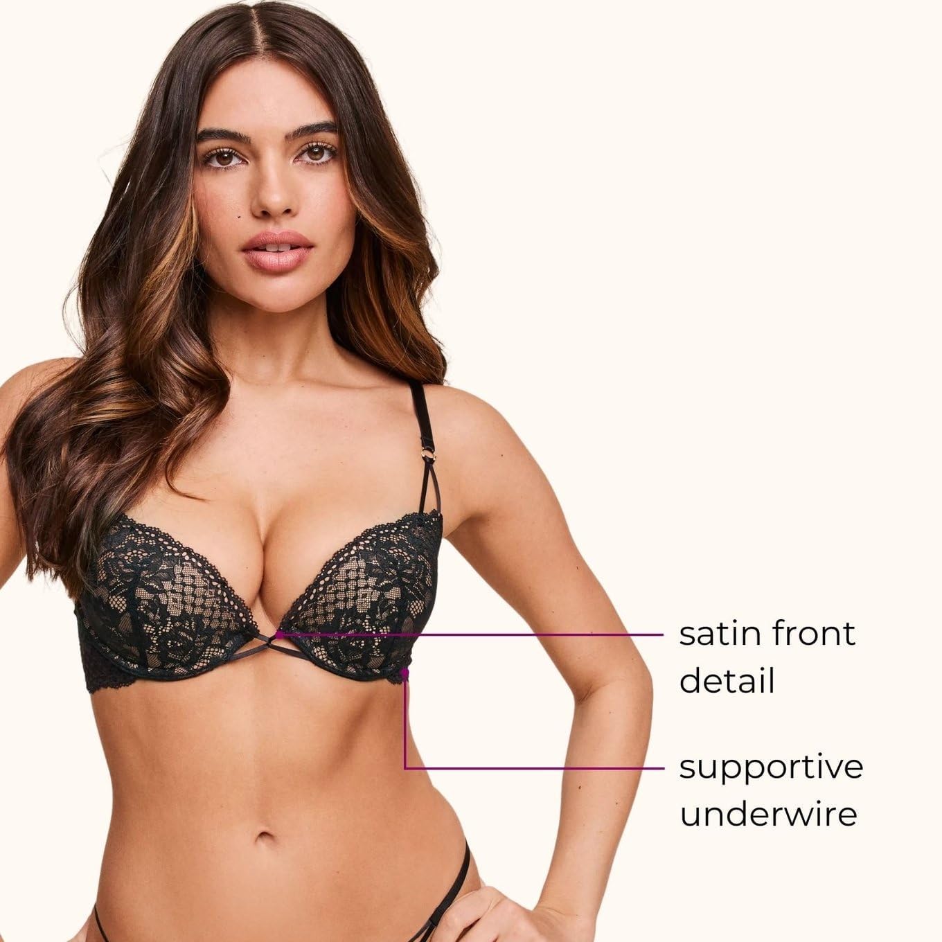 Adore Me Josie Plunge Push Up Bra - 30A-38DD Underwire Bra for Women with Lace & Satin Detail & Adjustable Straps - Image 2