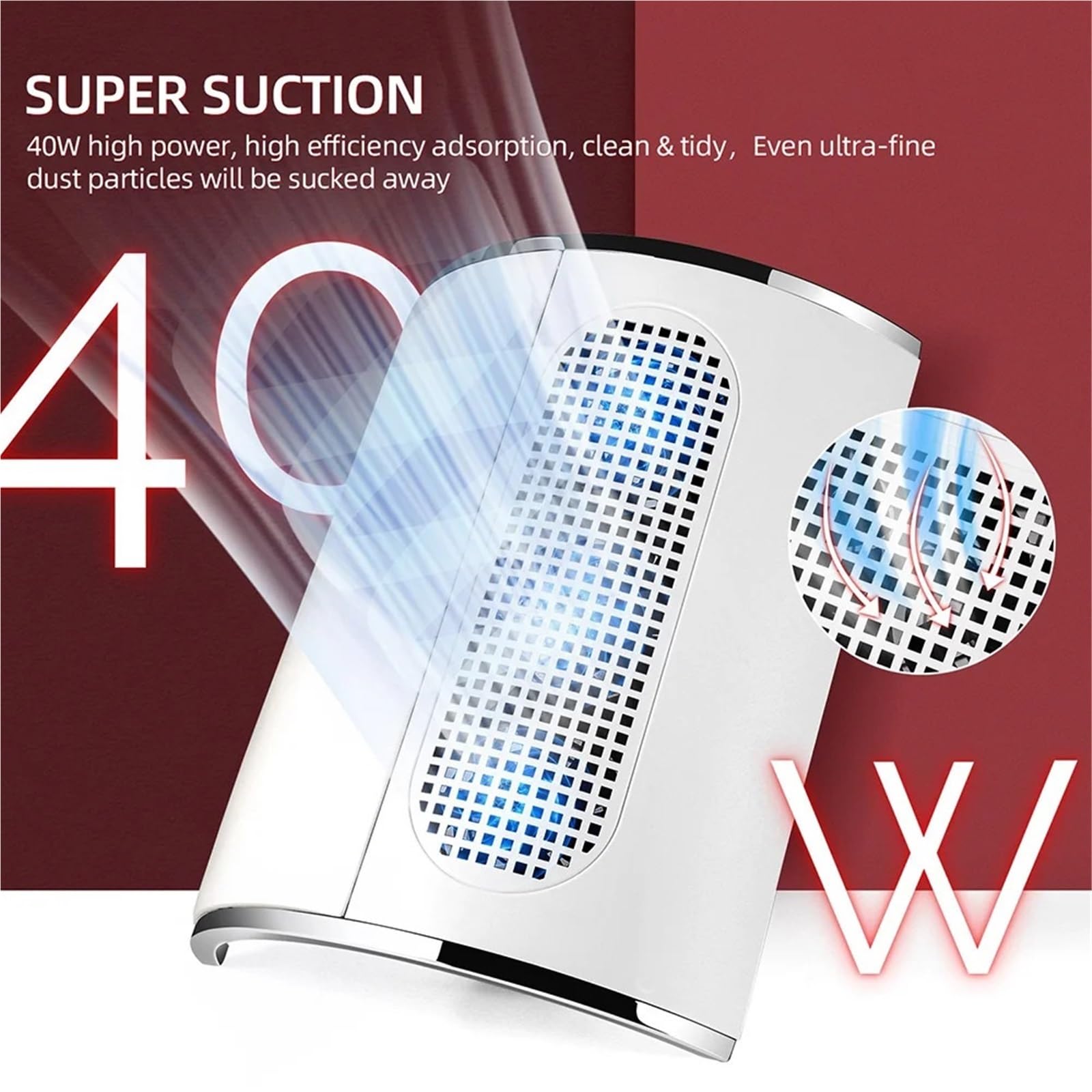 MRKU Aspiradora para manicura silenciosa con Filtro Lavable, 3 Ventiladores y Potente Rendimiento Profesional.