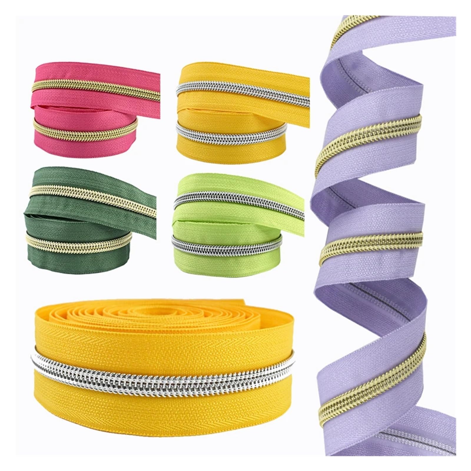 Cinta de cremallera bobina nailon, dientes dorados y plateados 10/30/50M for bolsa costura DIY, artesanía reparación ropa Para Costura, Manualidades, Vestidos