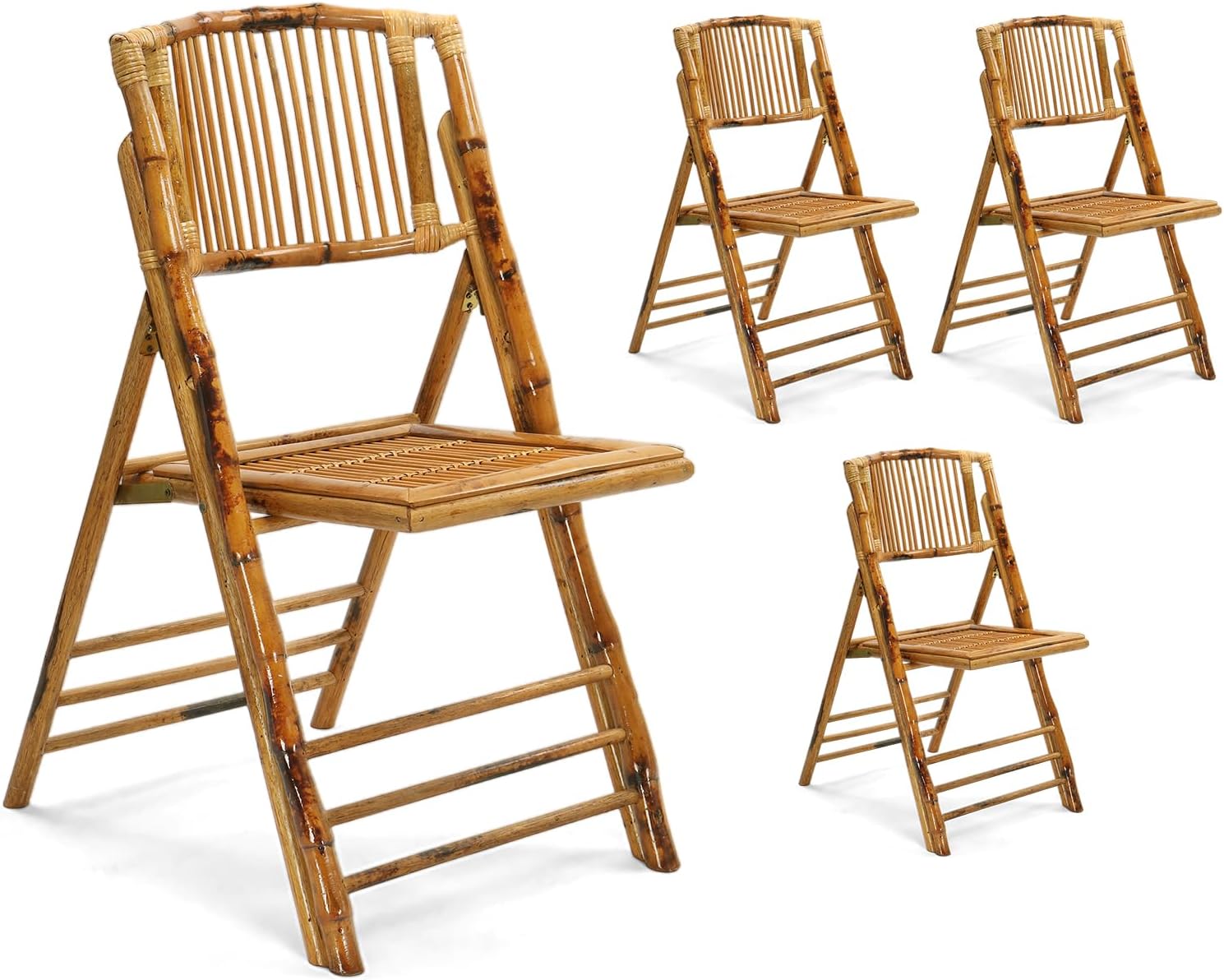 Bonnlo Bamboo Folding Chairs 1/2/4 Pack Foldable Dining Wood Chairs for Outdoor Indoor Garden Patio Lawn Porch Wedding Party Event