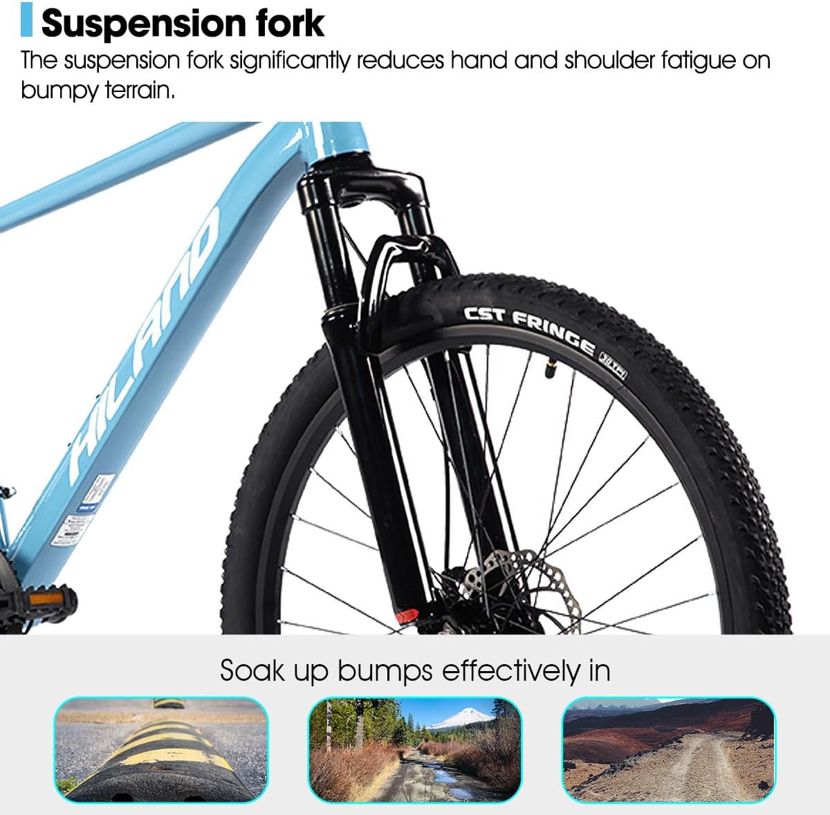 HILAND 26 Inch 27.5 Inch Mens Womens Mountain Bike, 21 Speed Mountain Bicycle with Dual Disc Brake, Front Suspension Fork, High Carbon Steel Frame Urban Commuter Bike for Adults