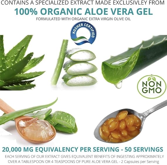 Aloe Vera Supplement - Made with Organic Aloe Vera 100 Softgels