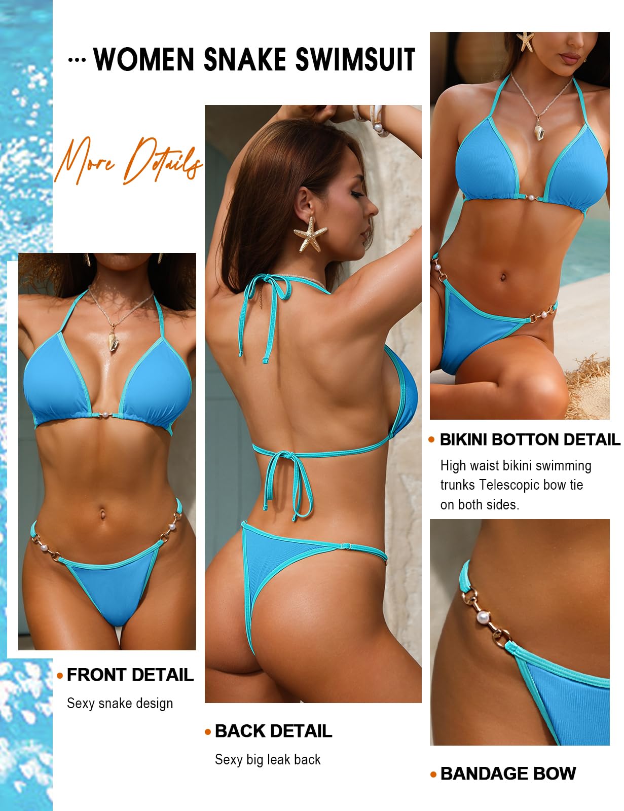 Nadeer Bikini Mujer Sexy Traje de Baño de Dos Piezas Halter Triángulo Bikini Top Cintura Baja Tanga Bañador Ropa de Playa