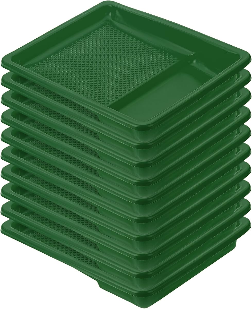 Bates- Revestimiento para bandeja de pintura, 9 pulgadas, 10 piezas, bandejas para recipientes de pintura verdes, bandeja de pintura de plástico, revestimientos para bandejas de rodillos