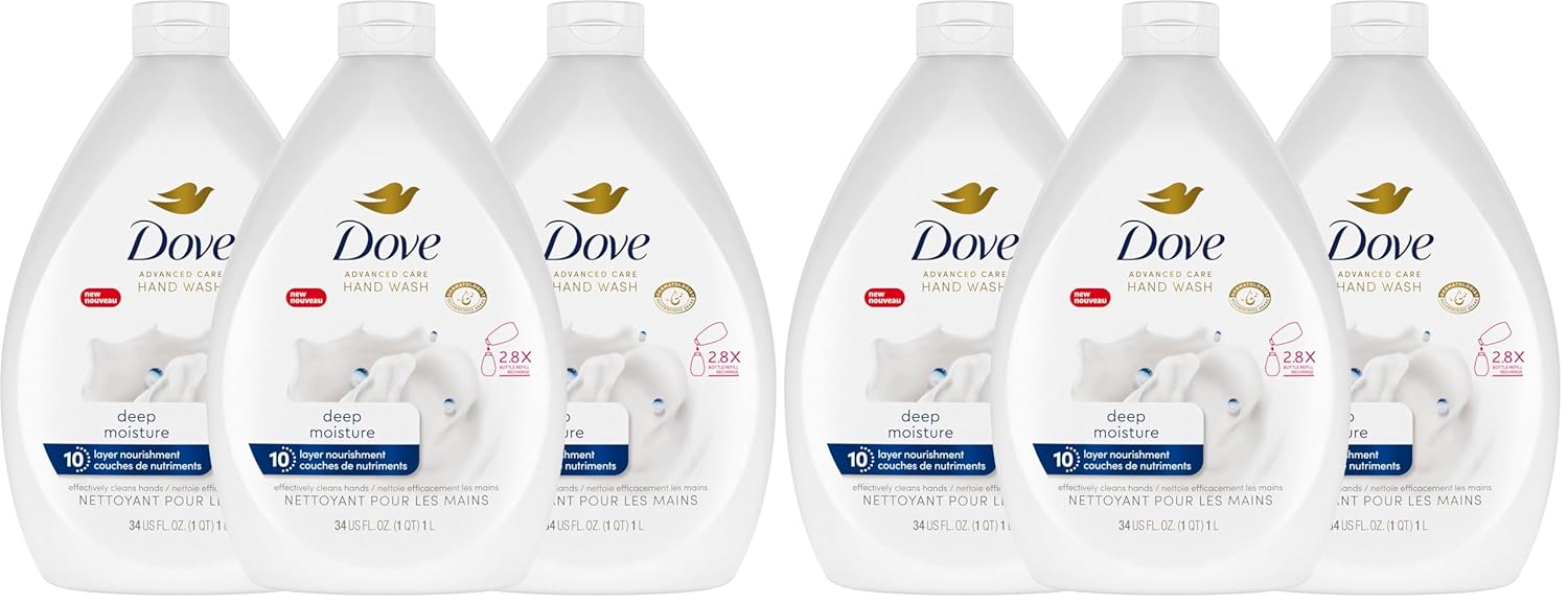 Dove Advanced Care Hand Wash Deep Moisture for Soft, Smooth Skin More Moisturizers Than The Leading Ordinary Hand Soap, 34 oz, (Pack of 6)