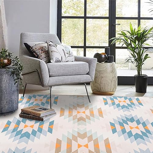 Miniatura 4 de Modern Geometric BoBo - Alfombra de área de 6 x 9 pies, lavable, contemporánea, antideslizante, para sala de estar, comedor, naranjaazul