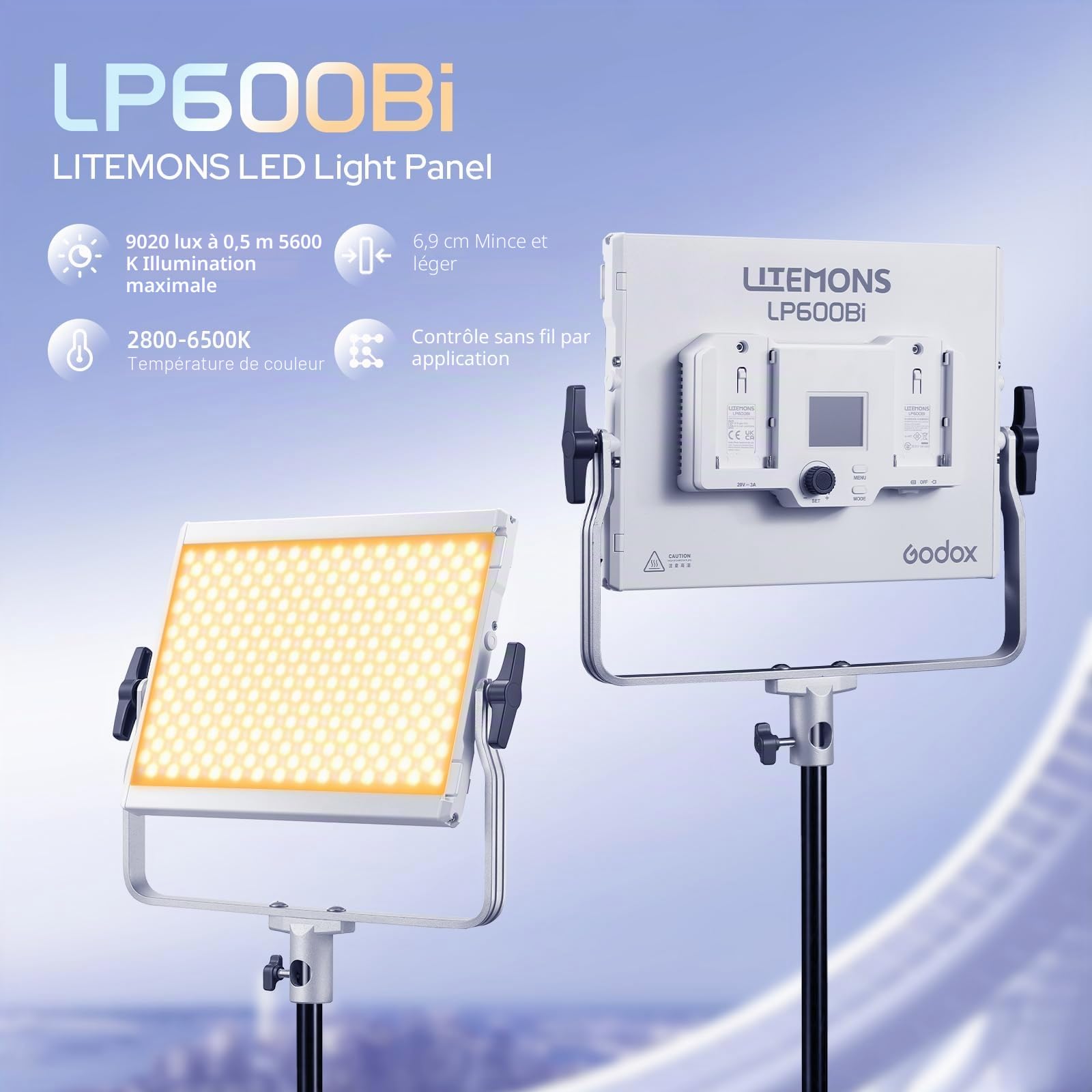 GODOX Litemons LP600Bi LED Vidéo Lampe Panneau, 60W Éclairage Continu