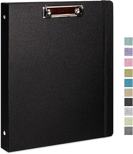 Miniatura 11 de Carpeta de tres anillos con portapapeles, cubierta de lino, carpeta portapapeles de 1 pulgada para papel de 8.5" x 11", 2 bolsillos interiores