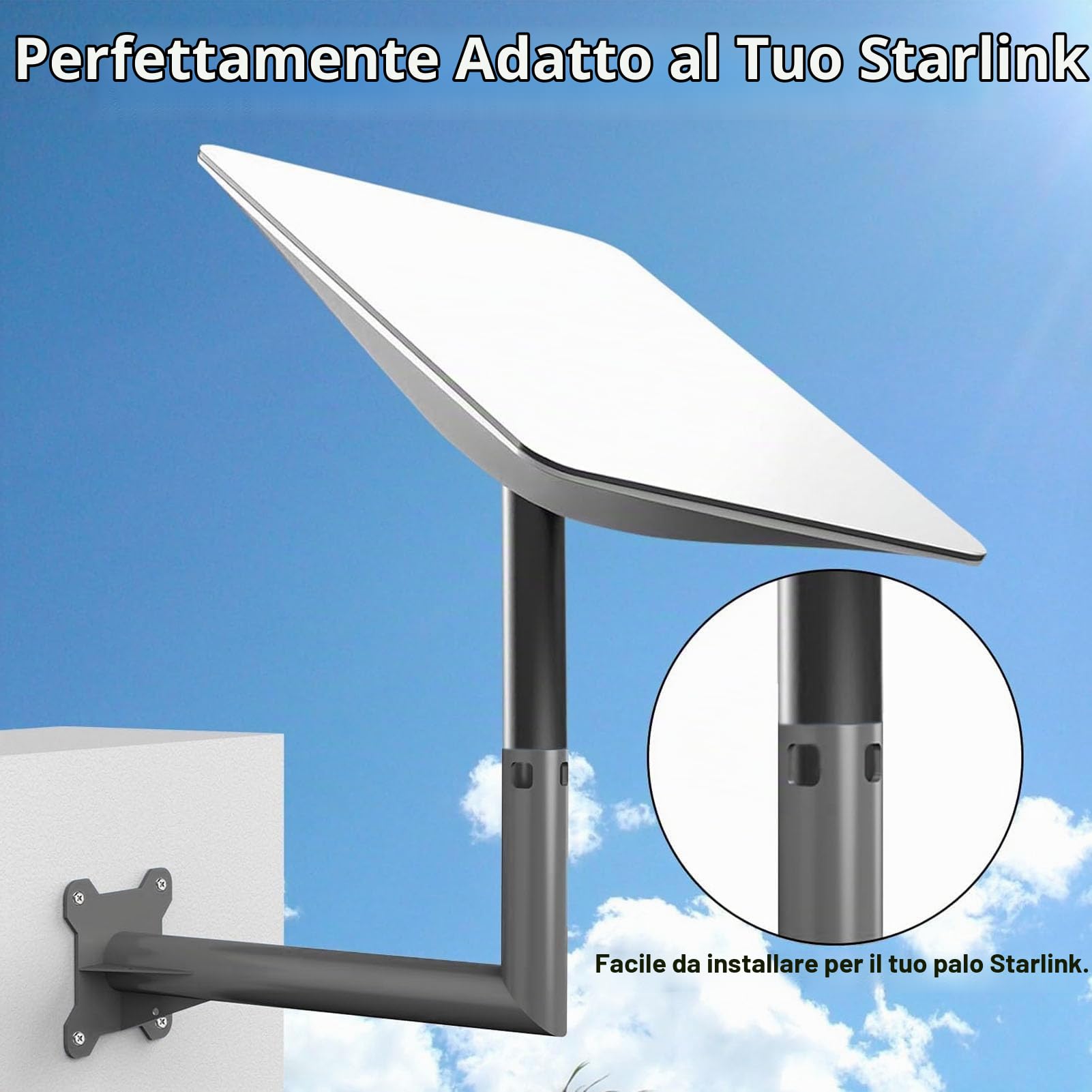 Kit di Montaggio Internet per Satellite, Supporto Tetto su Palo Parete Supporto Parete Lungo Staffa Montaggio per Antenna Rettangolare J per V2