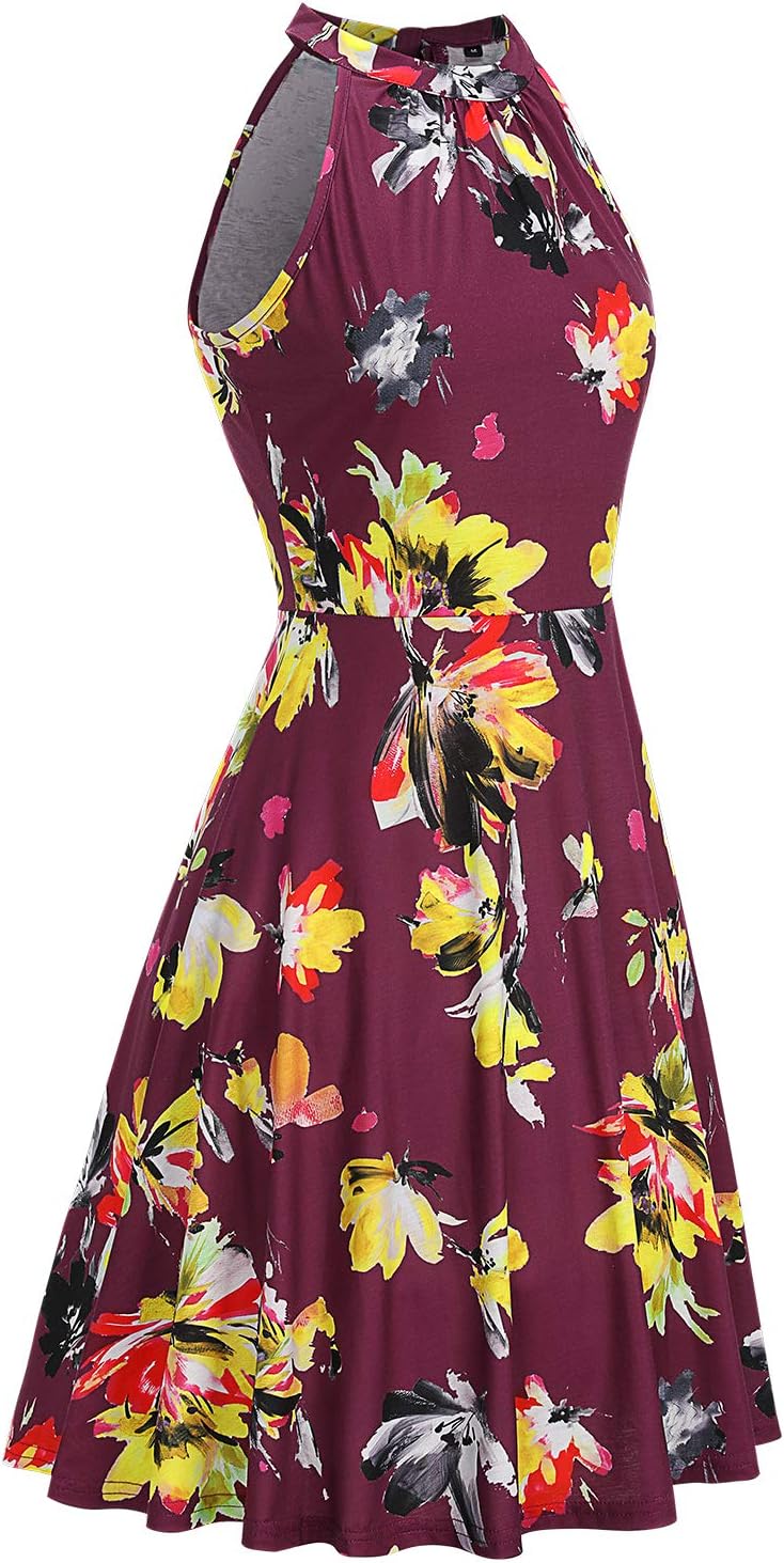 OUGES Women's Halter Neck Floral Summer Casual Sundress(Floral-24,S)
