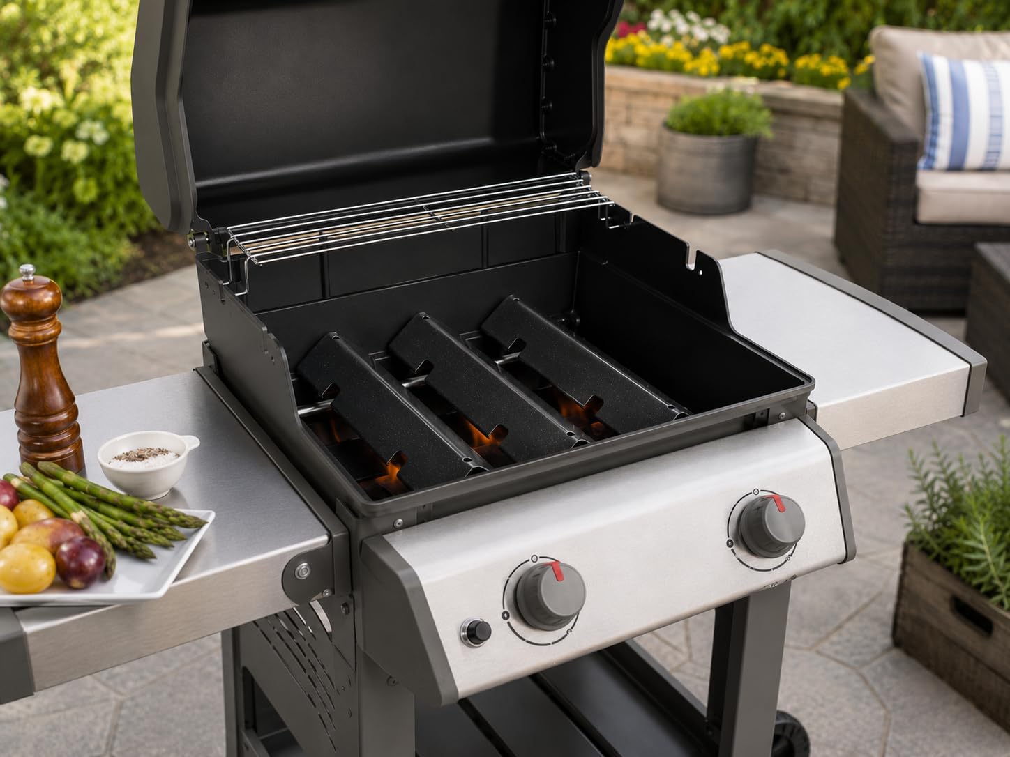 Grill Replacement Parts for Weber Spirit II 200 Series, GS4 Spirit 2 E-210 S-210 E-220 S-220 Parts, 7635 67045 Porcelain-Enameled Flavorizer Bars, 67024 69785 Burner Tubes & 67060 Heat Deflector Kit