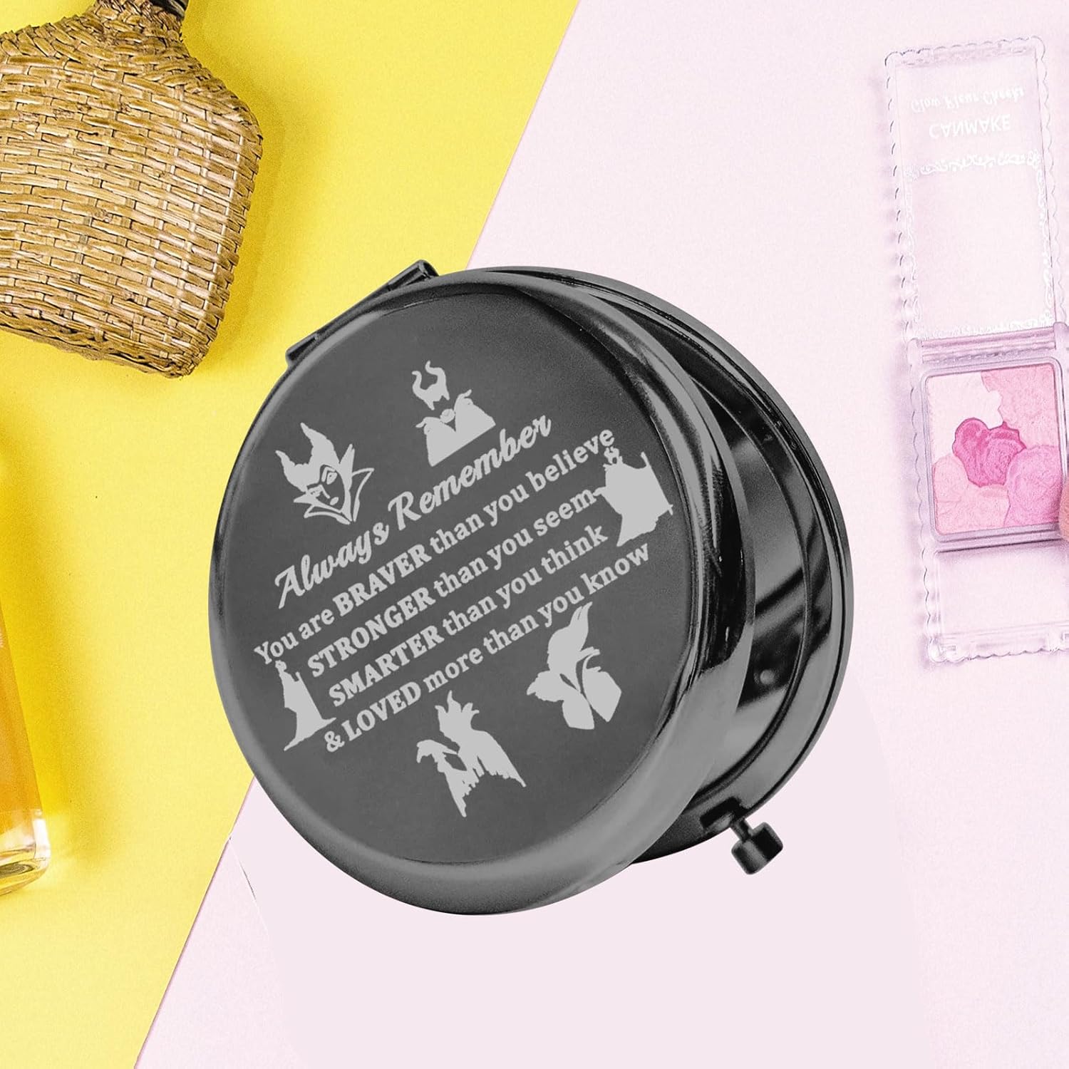 KEYCHIN Evil Queen Pocket Mirror Villain Movie Fans Gifts You are Braver Stronger Smarter Than You Think Compact Mirror for Women Girls Teenagers (Villain Always-BL) - Image 5